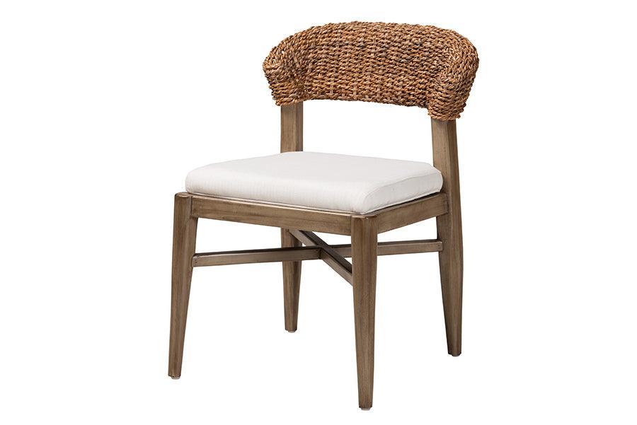 Chloe Modern Bohemian Walnut Brown Finished Mahogany Wood and Natural Rattan Dining Chair FredCo