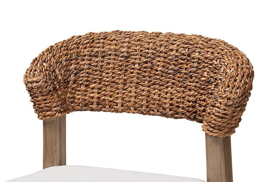 Chloe Modern Bohemian Walnut Brown Finished Mahogany Wood and Natural Rattan Dining Chair FredCo