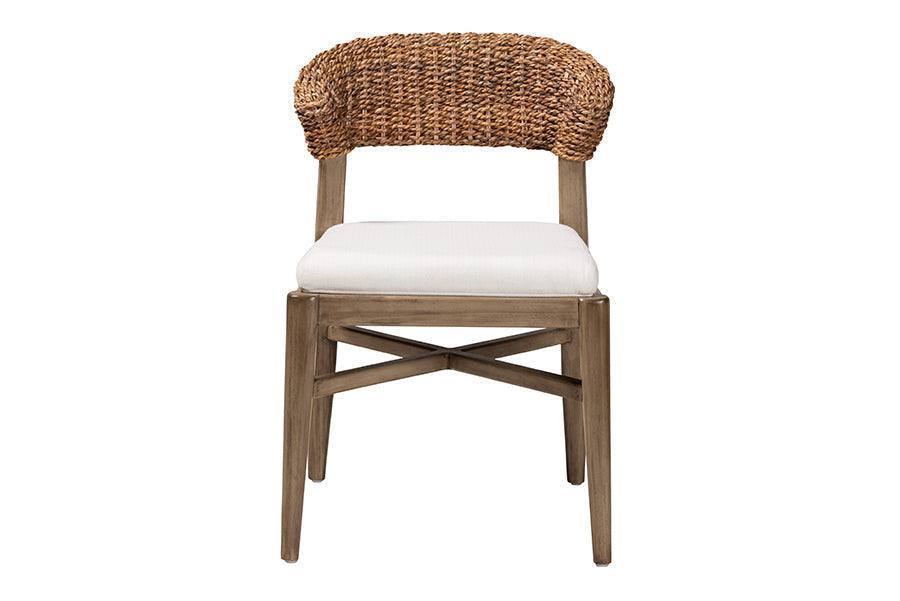 Chloe Modern Bohemian Walnut Brown Finished Mahogany Wood and Natural Rattan Dining Chair FredCo
