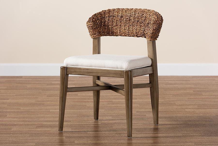 Chloe Modern Bohemian Walnut Brown Finished Mahogany Wood and Natural Rattan Dining Chair FredCo