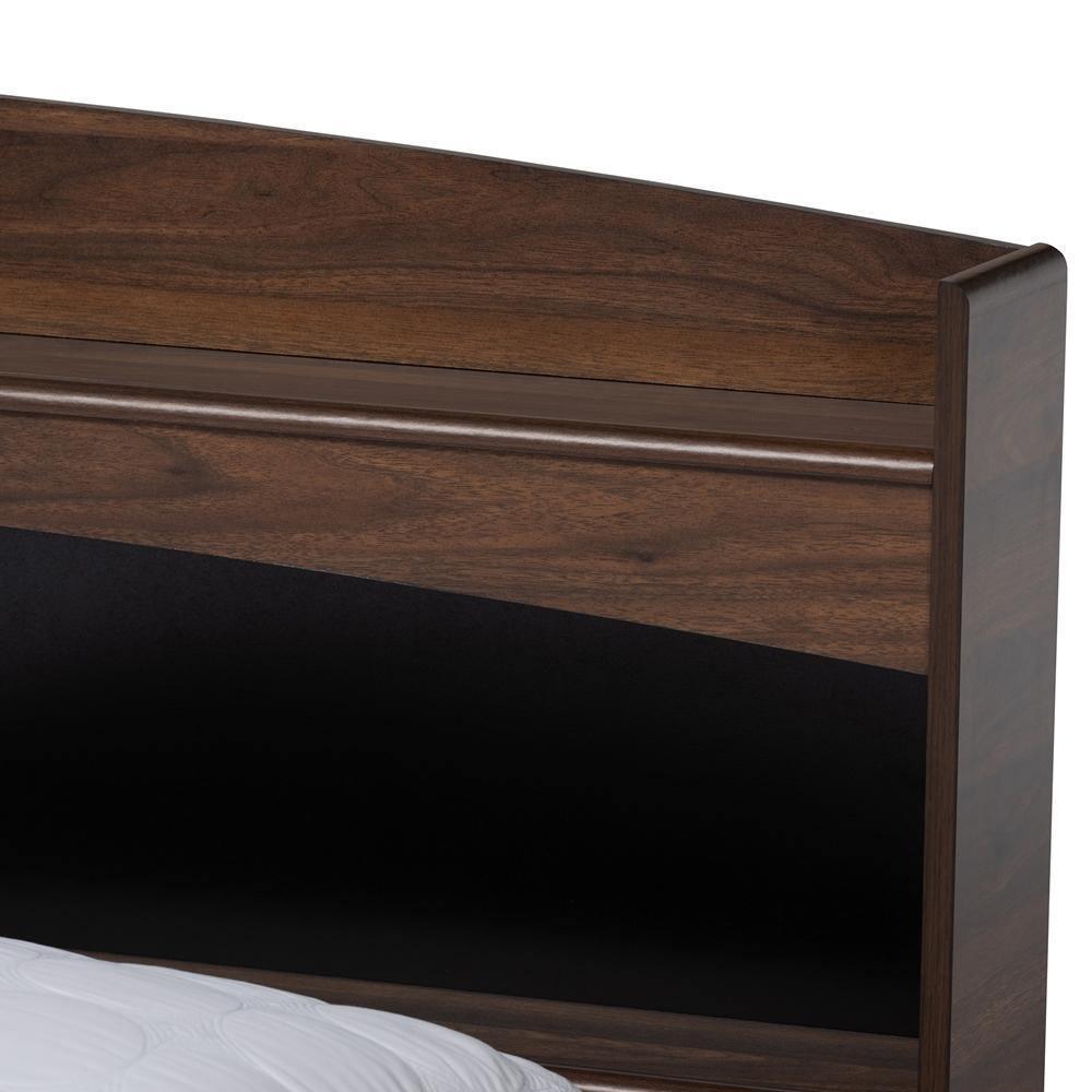 Christopher Modern and Contemporary Rustic Walnut Brown Finished Wood Queen Size Platform Bed with Shelves FredCo