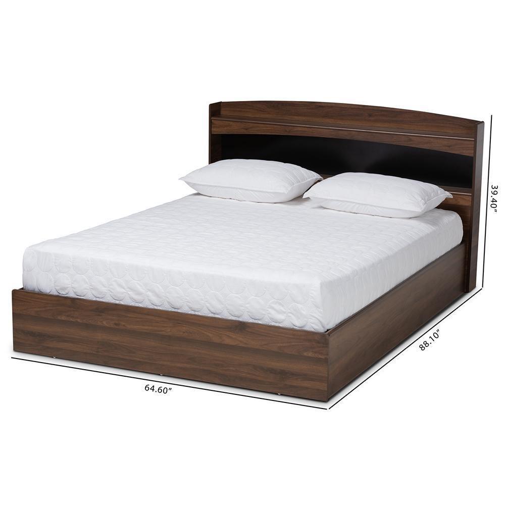 Christopher Modern and Contemporary Rustic Walnut Brown Finished Wood Queen Size Platform Bed with Shelves FredCo
