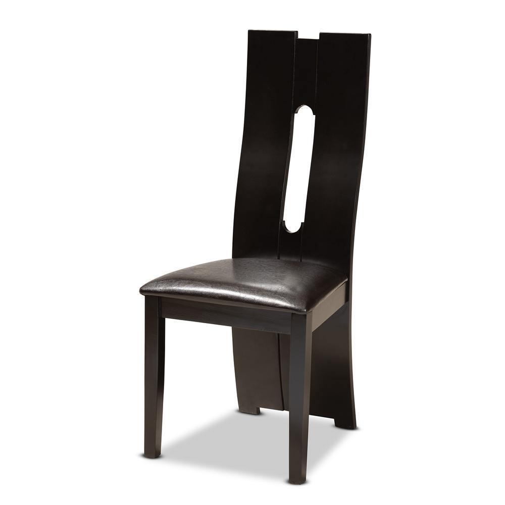 Cian Modern and Contemporary Dark Brown Faux Leather Upholstered and Dark Brown Finished Wood 5-Piece Dining Set FredCo