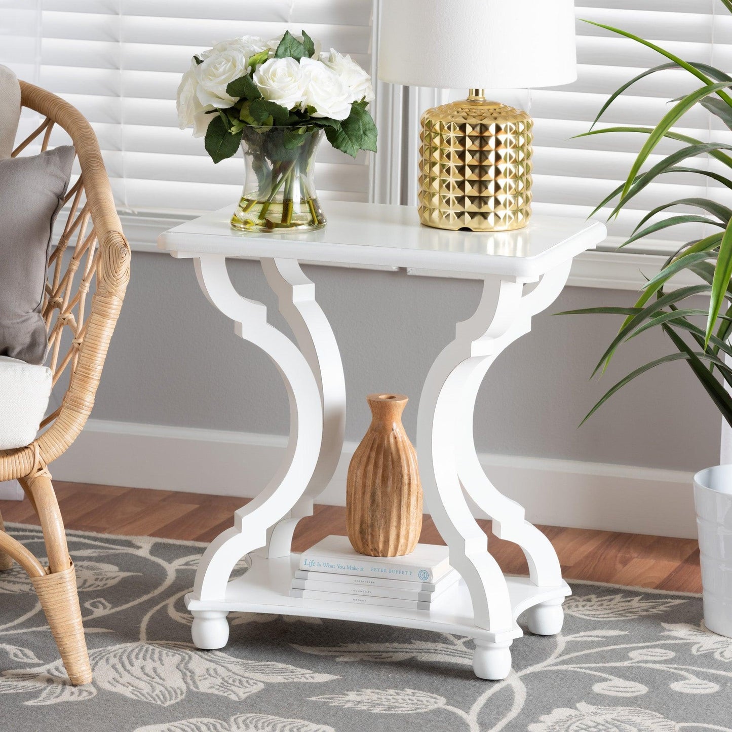 Cianna Classic and Traditional White Wood End Table FredCo