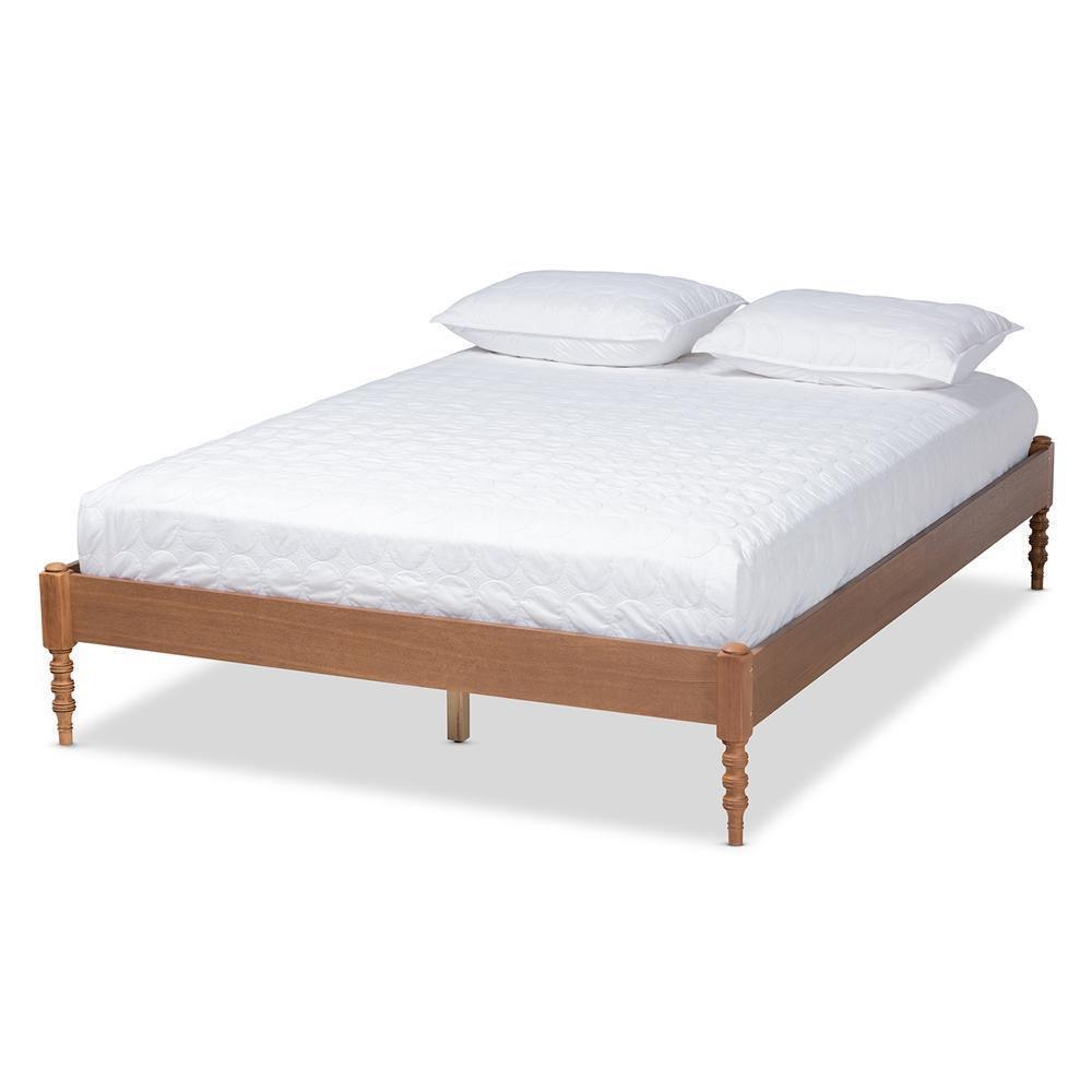 Cielle French Bohemian Ash Walnut Finished Wood Queen Size Platform Bed Frame FredCo