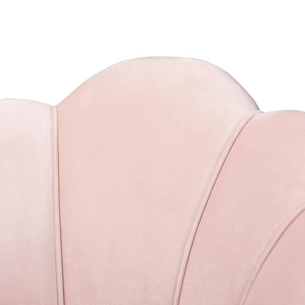 Cinzia Glam and Luxe Light Pink Velvet Fabric Upholstered Gold Finished Seashell Shaped Accent Chair FredCo