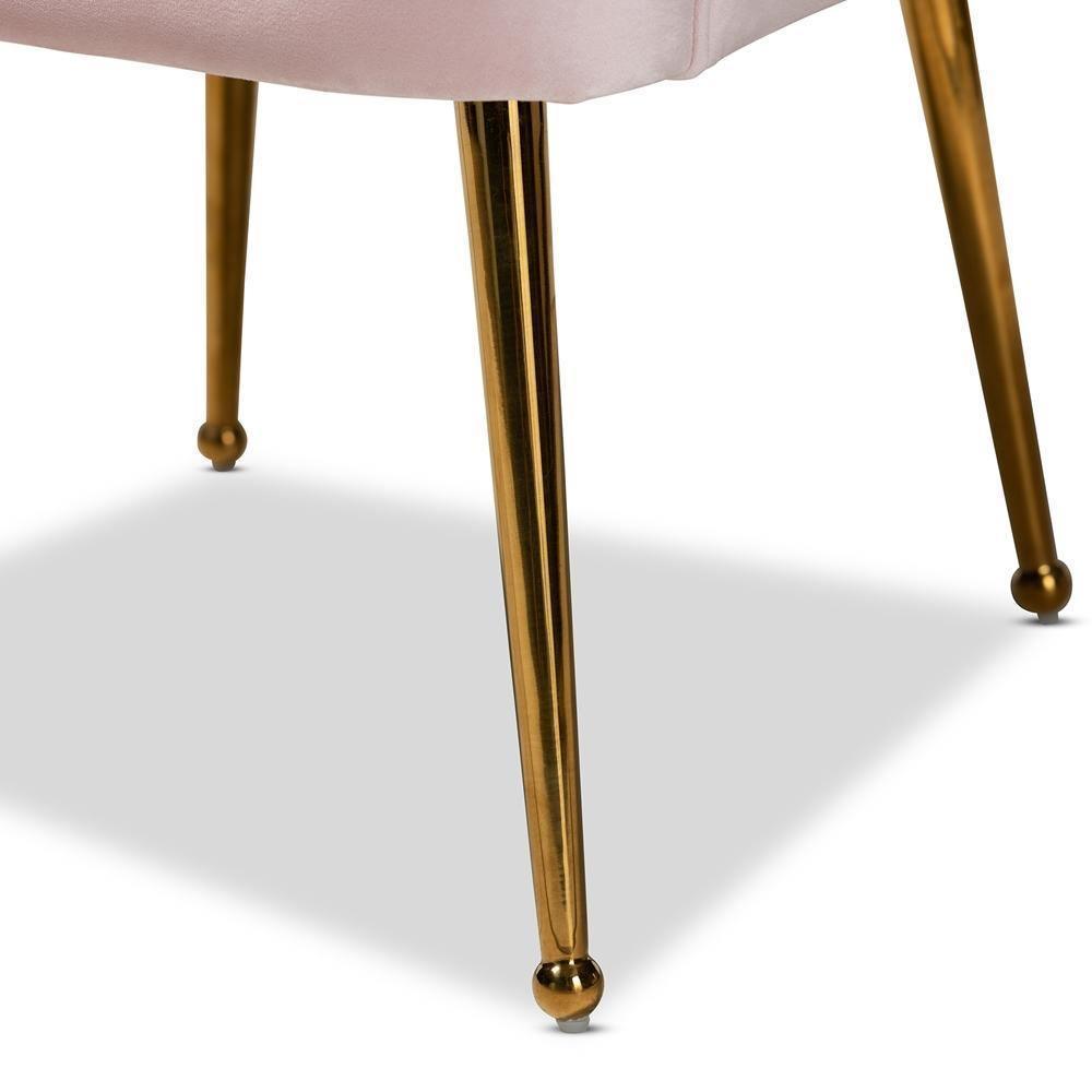 Cinzia Glam and Luxe Light Pink Velvet Fabric Upholstered Gold Finished Seashell Shaped Accent Chair FredCo