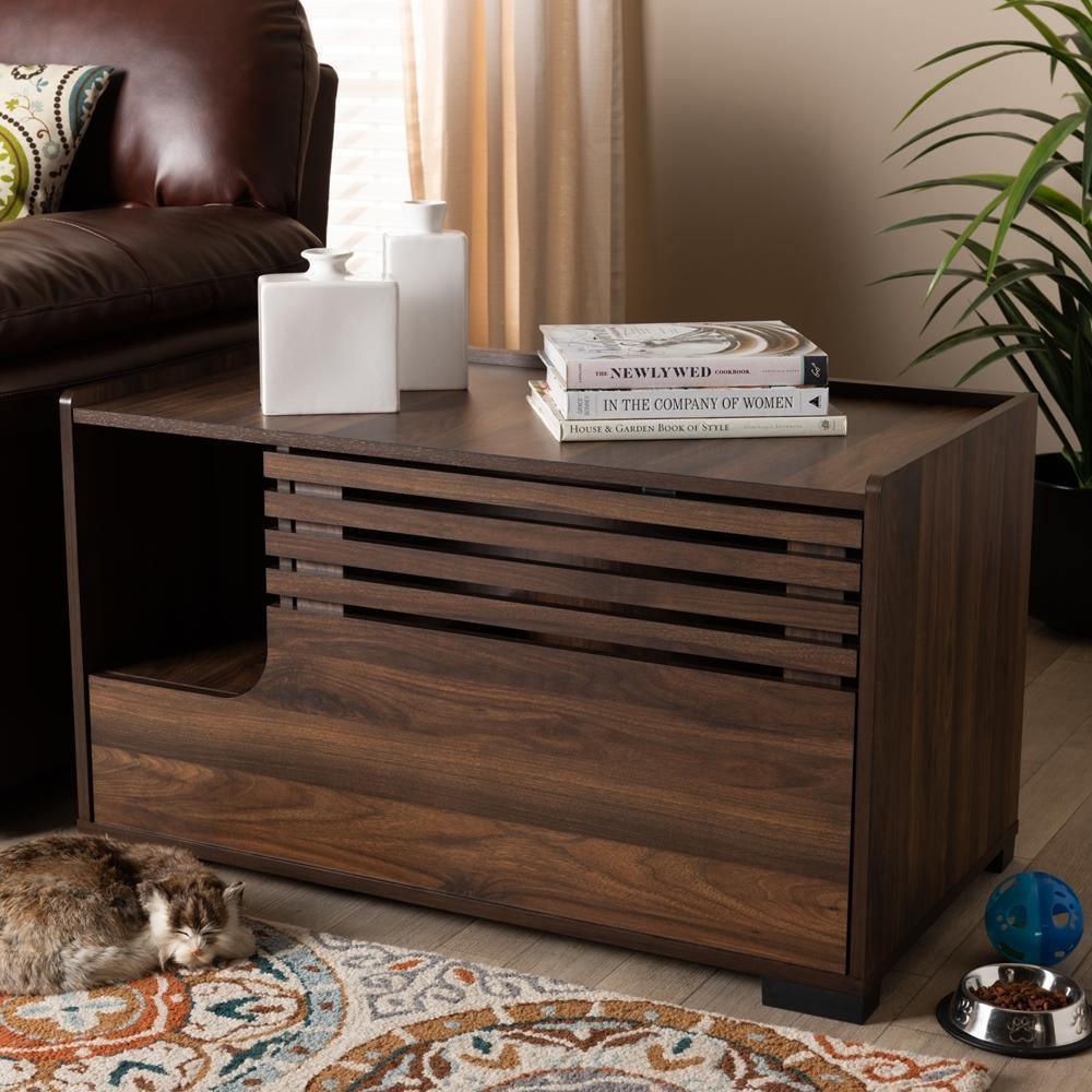 Claire Modern and Contemporary Walnut Brown Finished Cat Litter Box Cover House FredCo