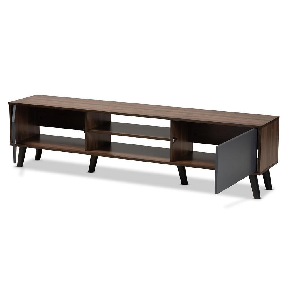 Clapton Modern and Contemporary Multi-Tone Grey and Walnut Brown Finished Wood TV Stand FredCo