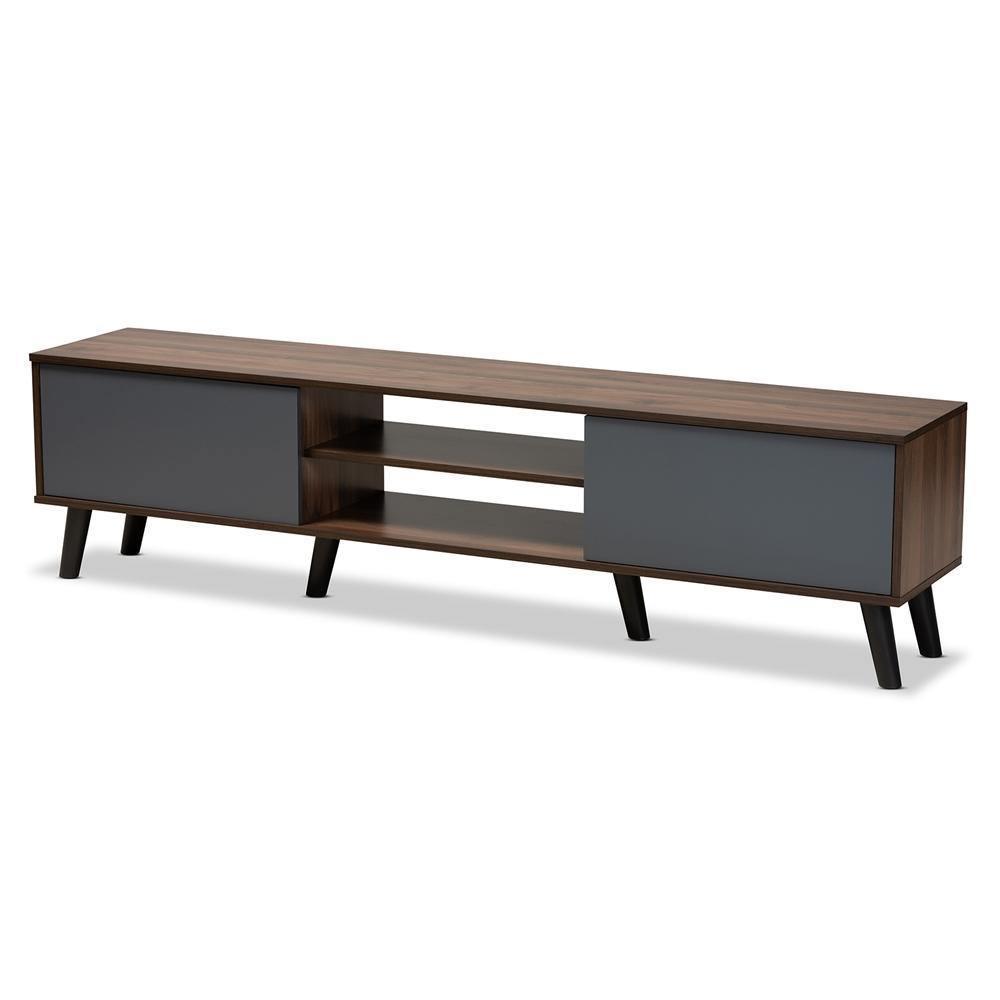 Clapton Modern and Contemporary Multi-Tone Grey and Walnut Brown Finished Wood TV Stand FredCo