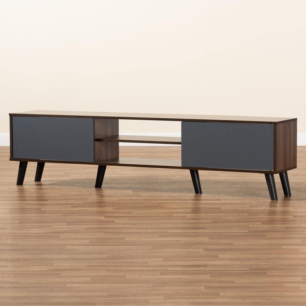 Clapton Modern and Contemporary Multi-Tone Grey and Walnut Brown Finished Wood TV Stand FredCo
