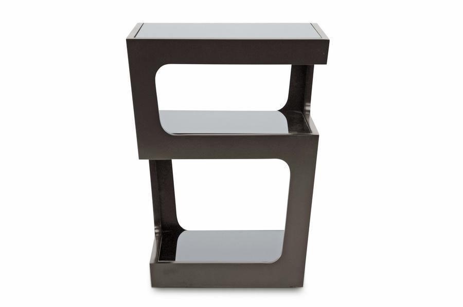 Clara Black Modern End Table with 3-Tiered Glass Shelves FredCo