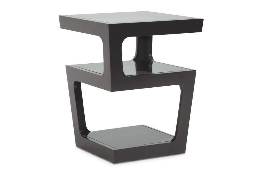 Clara Black Modern End Table with 3-Tiered Glass Shelves FredCo