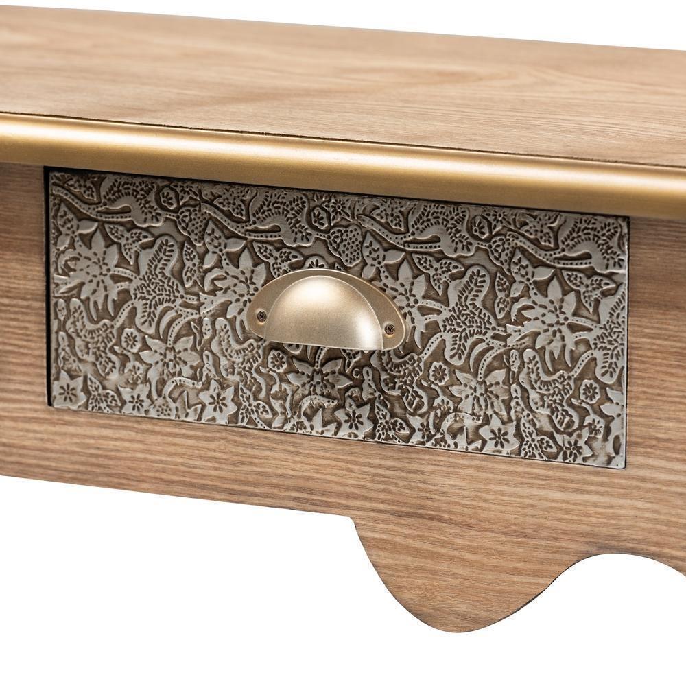 Clarice French Provincial Natural Brown Finished Wood and Metal 2-Drawer Console Table FredCo