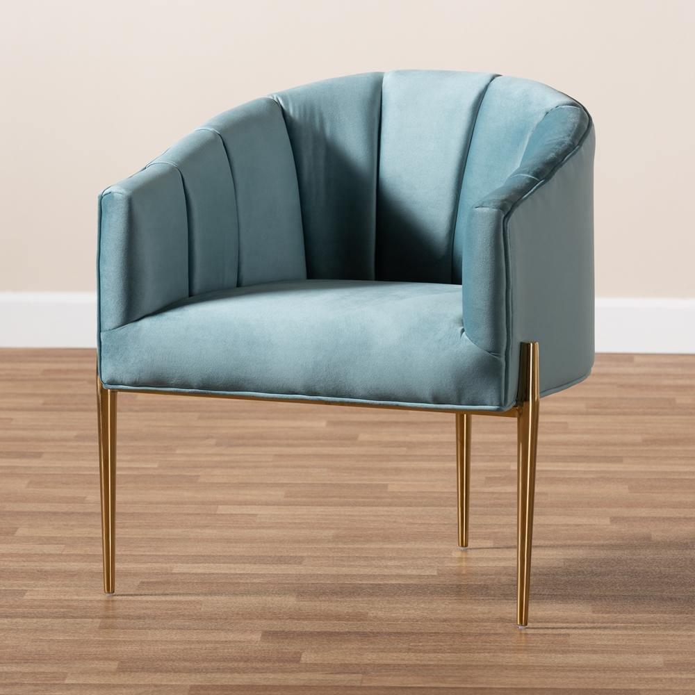 Clarisse Glam and Luxe Light Blue Velvet Fabric Upholstered Gold Finished Accent Chair FredCo