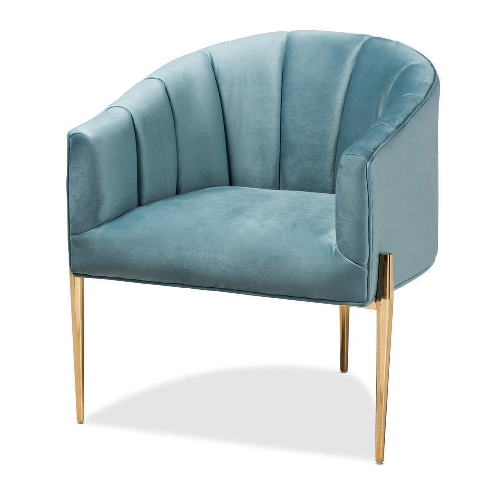 Clarisse Glam and Luxe Light Blue Velvet Fabric Upholstered Gold Finished Accent Chair FredCo
