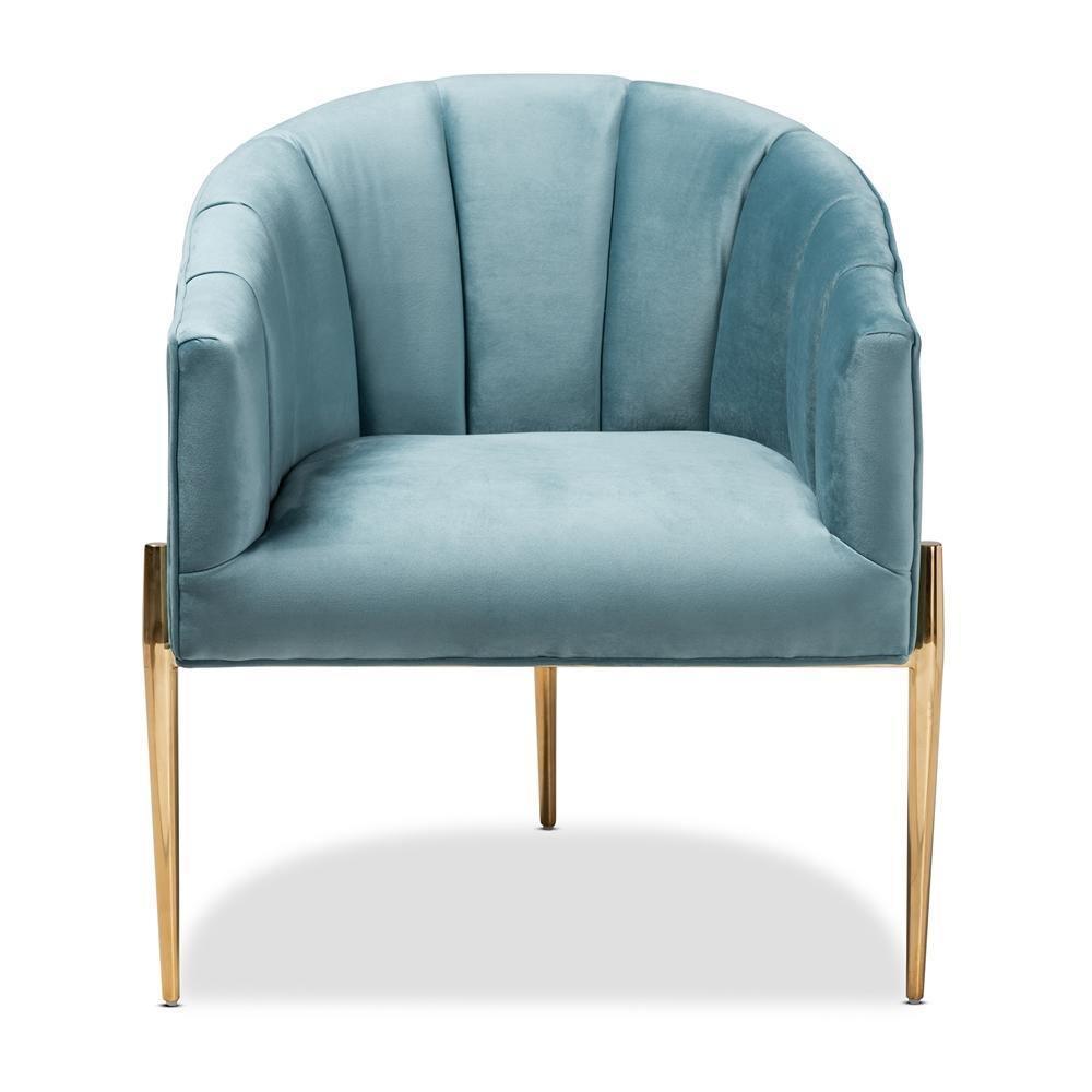 Clarisse Glam and Luxe Light Blue Velvet Fabric Upholstered Gold Finished Accent Chair FredCo