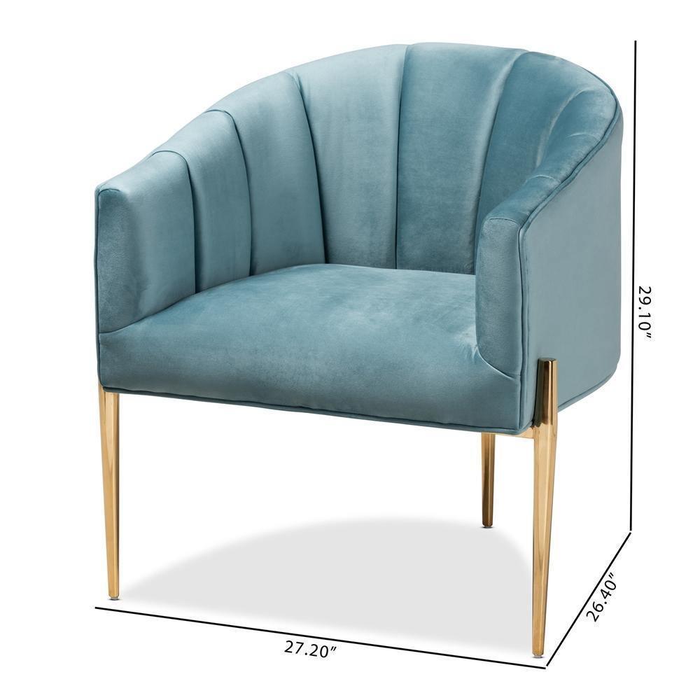 Clarisse Glam and Luxe Light Blue Velvet Fabric Upholstered Gold Finished Accent Chair FredCo