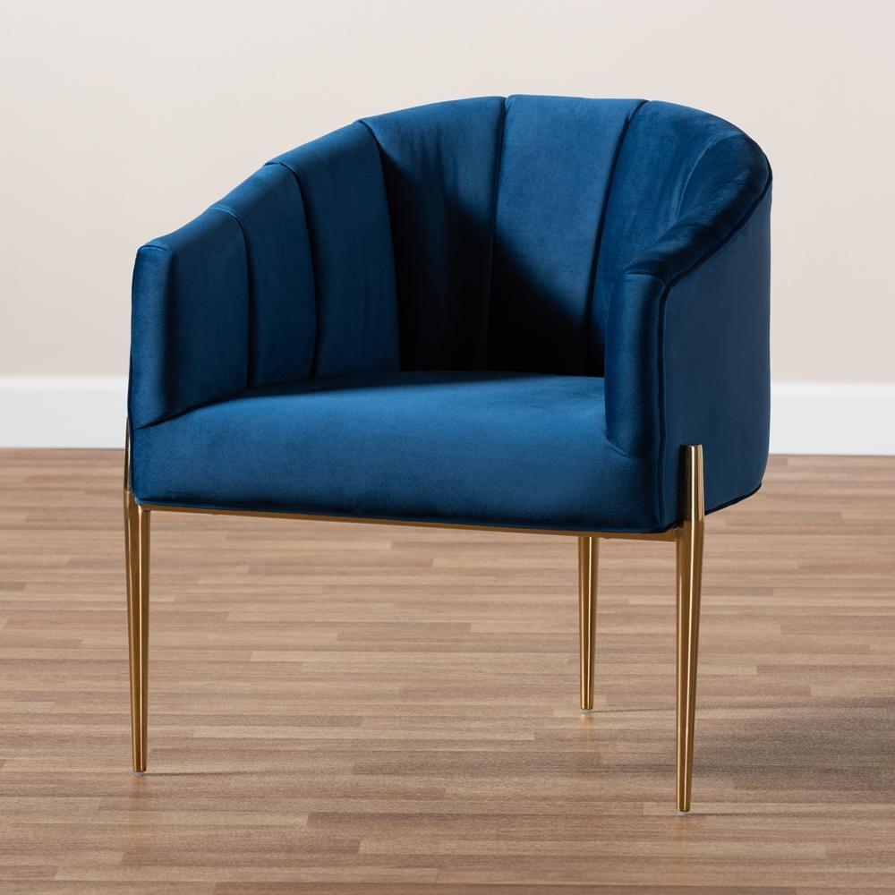Clarisse Glam and Luxe Navy Blue Velvet Fabric Upholstered Gold Finished Accent Chair FredCo