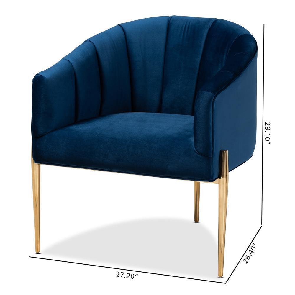 Clarisse Glam and Luxe Navy Blue Velvet Fabric Upholstered Gold Finished Accent Chair FredCo