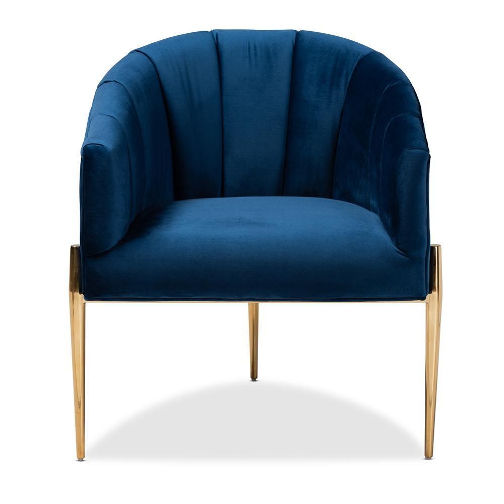 Clarisse Glam and Luxe Navy Blue Velvet Fabric Upholstered Gold Finished Accent Chair FredCo
