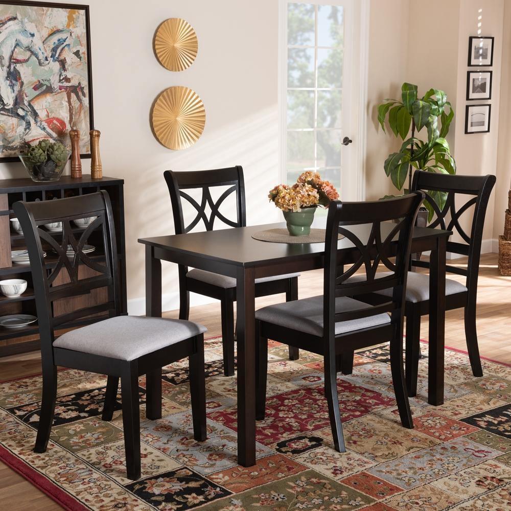 Clarke Modern and Contemporary Grey Fabric Upholstered and Espresso Brown Finished Wood 5-Piece Dining Set FredCo