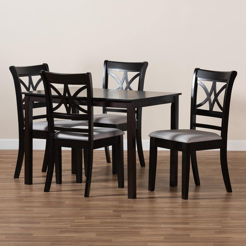 Clarke Modern and Contemporary Grey Fabric Upholstered and Espresso Brown Finished Wood 5-Piece Dining Set FredCo