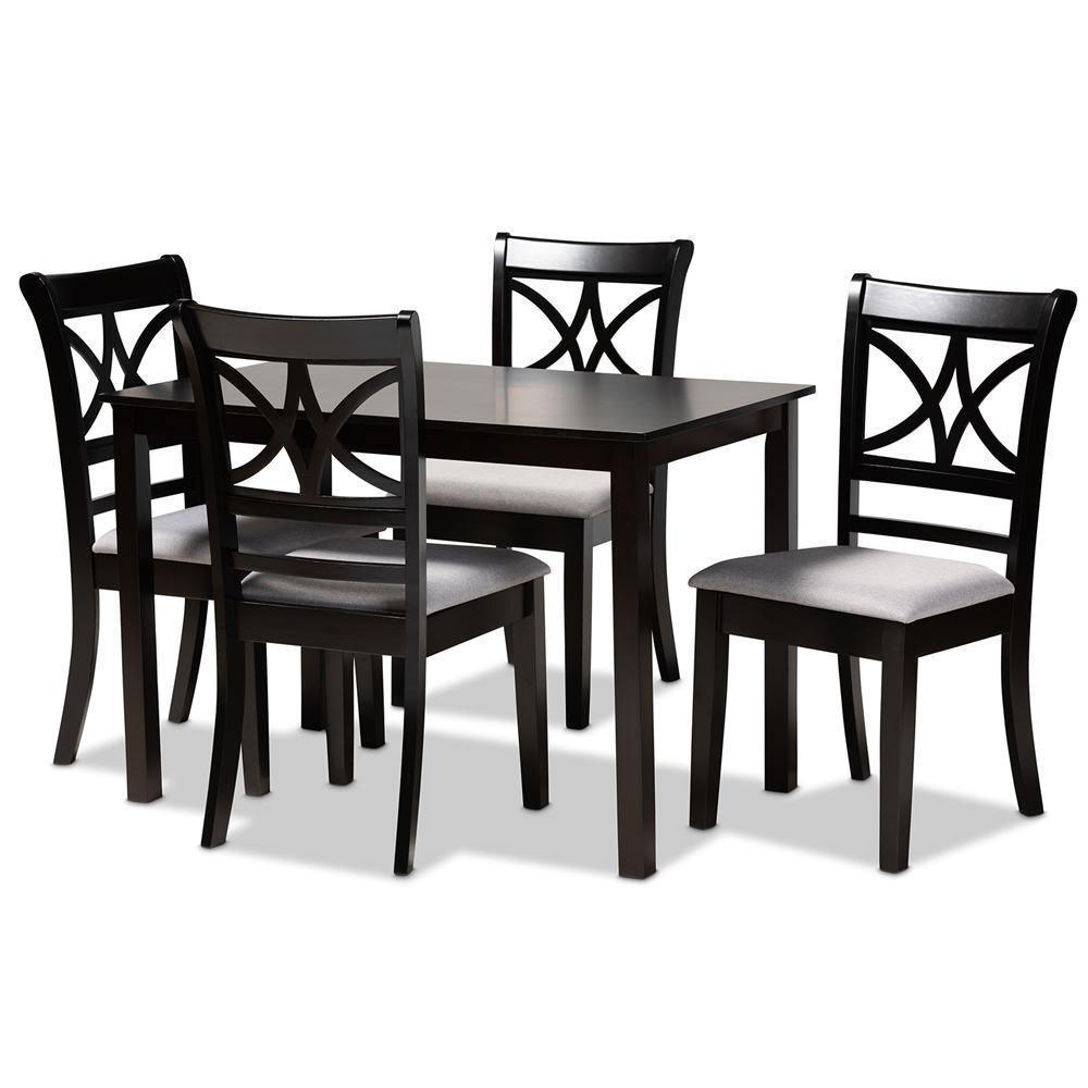 Clarke Modern and Contemporary Grey Fabric Upholstered and Espresso Brown Finished Wood 5-Piece Dining Set FredCo