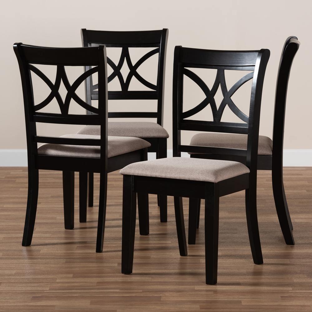 Clarke Modern and Contemporary Sand Fabric Upholstered and Espresso Brown Finished Wood 4-Piece Dining Chair Set FredCo