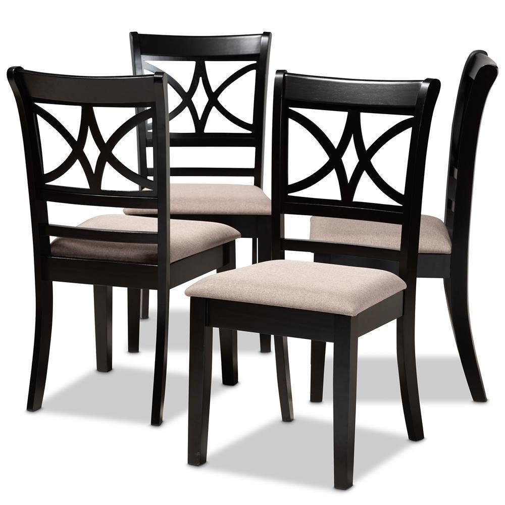 Clarke Modern and Contemporary Sand Fabric Upholstered and Espresso Brown Finished Wood 4-Piece Dining Chair Set FredCo