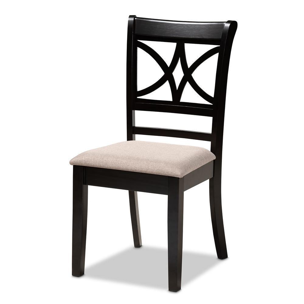Clarke Modern and Contemporary Sand Fabric Upholstered and Espresso Brown Finished Wood 4-Piece Dining Chair Set FredCo