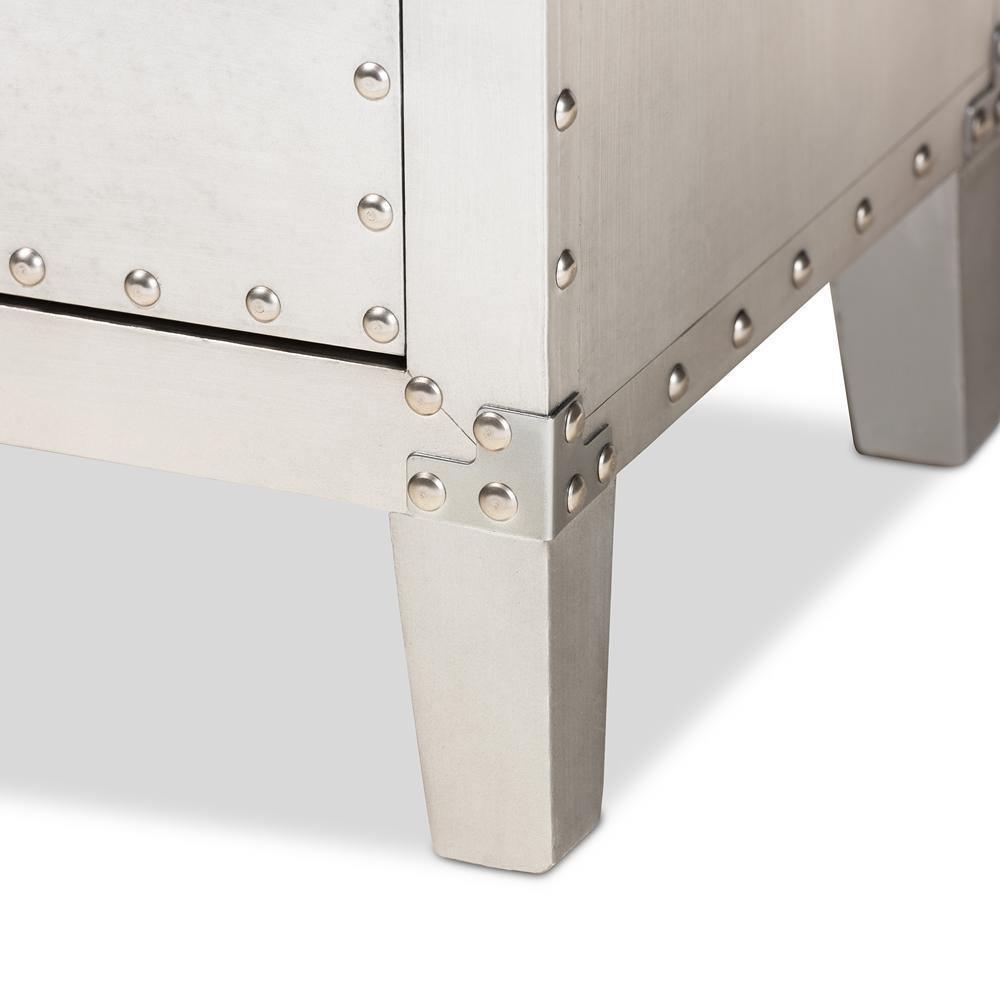 Claude French Industrial Silver Metal 3-Drawer Nightstand FredCo