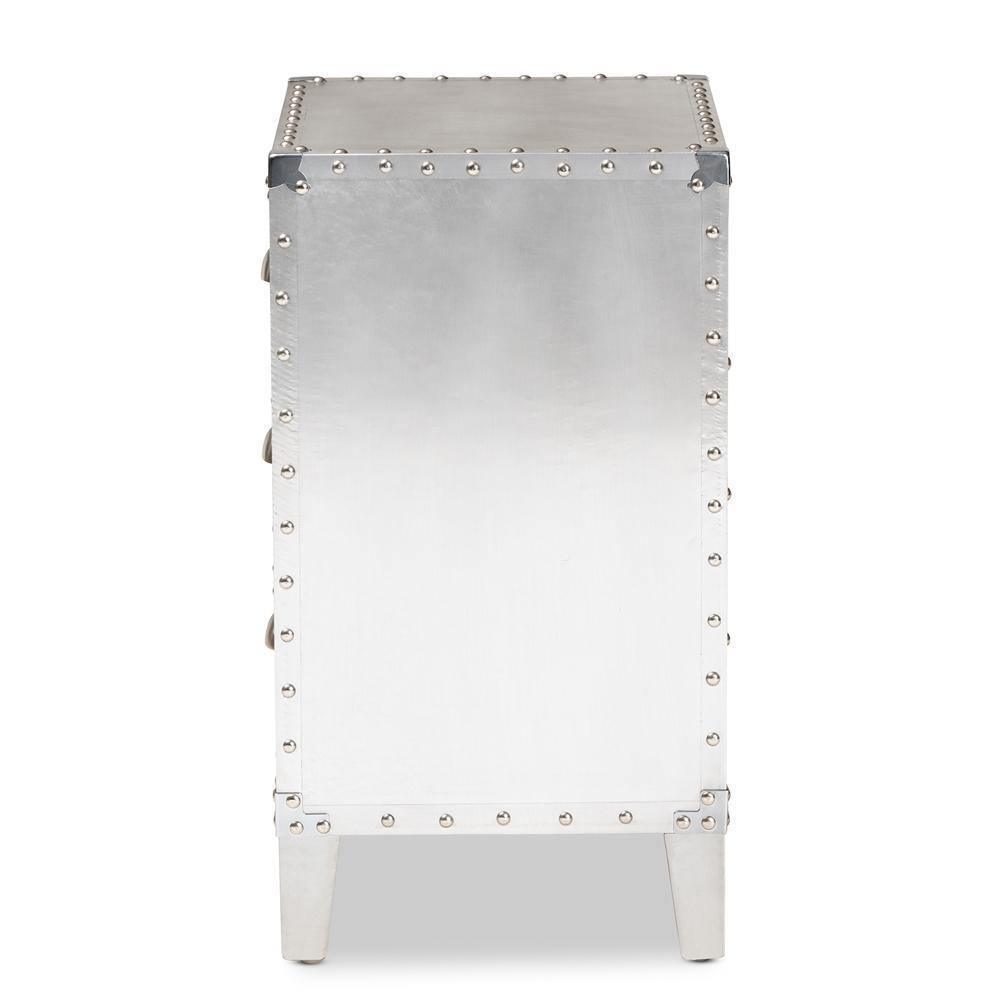 Claude French Industrial Silver Metal 3-Drawer Nightstand FredCo