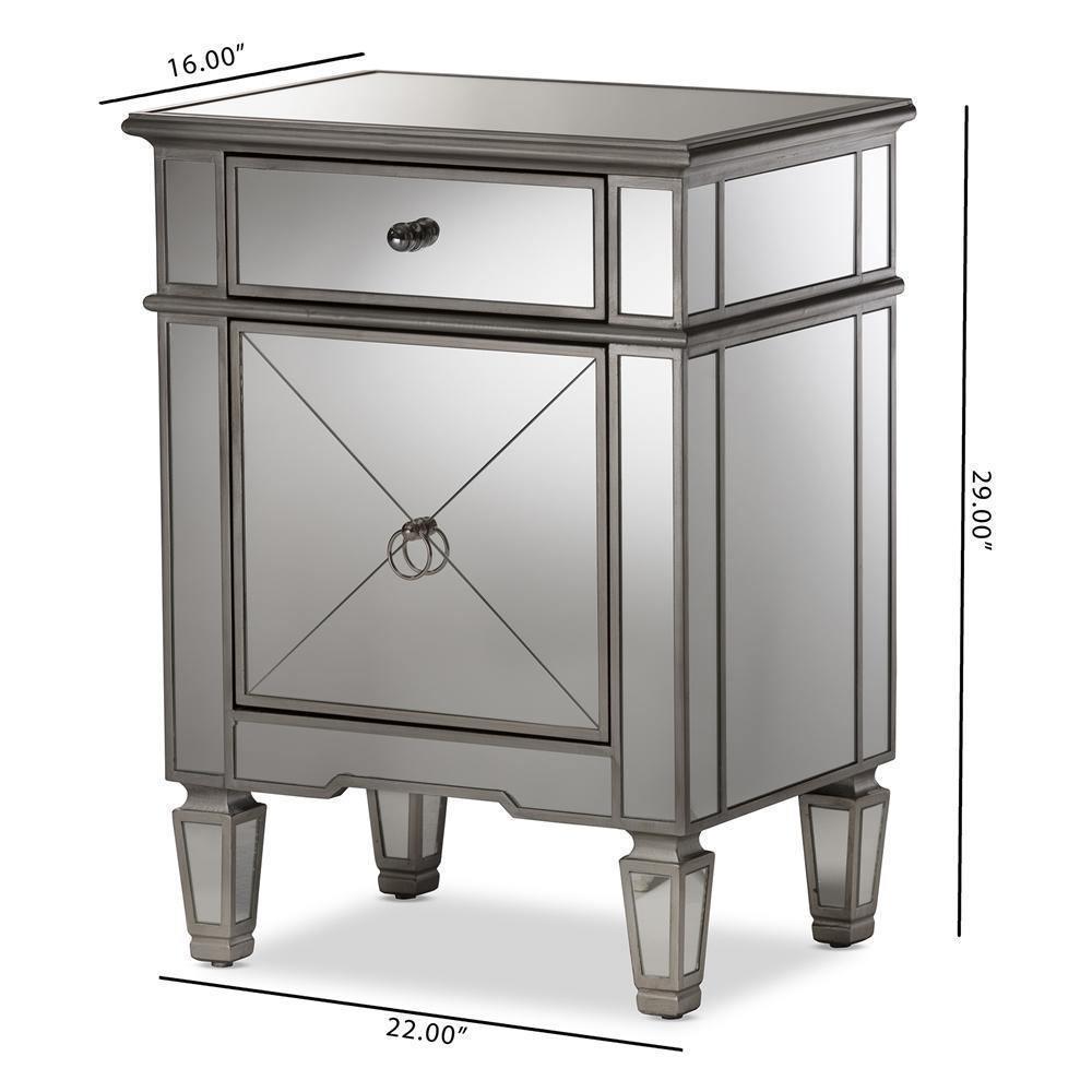 Claudia Hollywood Regency Glamour Style Mirrored Nightstand FredCo