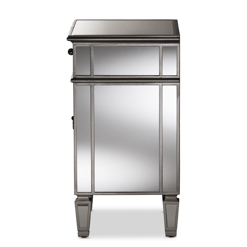 Claudia Hollywood Regency Glamour Style Mirrored Nightstand FredCo