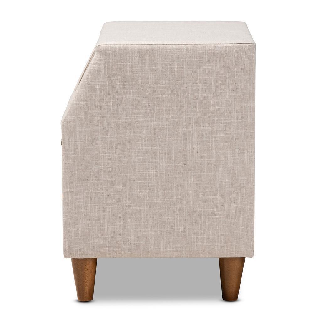 Claverie Mid-Century Modern Beige Fabric Upholstered 2-Drawer Wood Nightstand FredCo