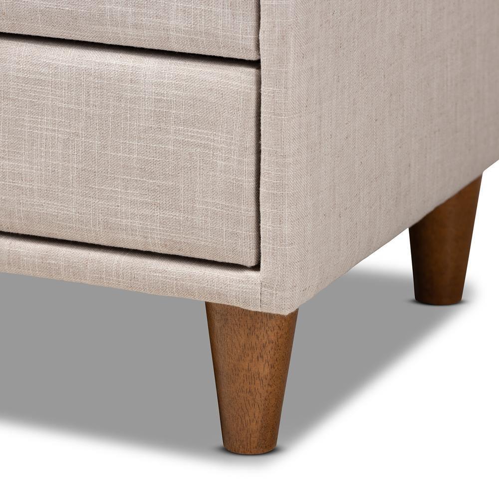 Claverie Mid-Century Modern Beige Fabric Upholstered 2-Drawer Wood Nightstand FredCo