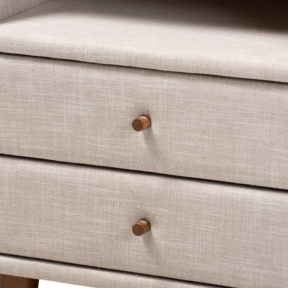 Claverie Mid-Century Modern Beige Fabric Upholstered 2-Drawer Wood Nightstand FredCo