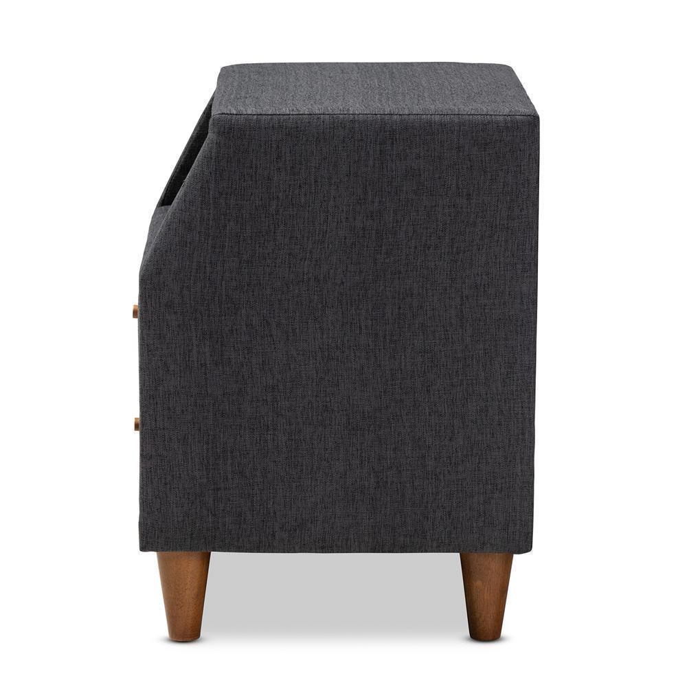 Claverie Mid-Century Modern Charcoal Fabric Upholstered 2-Drawer Wood Nightstand FredCo