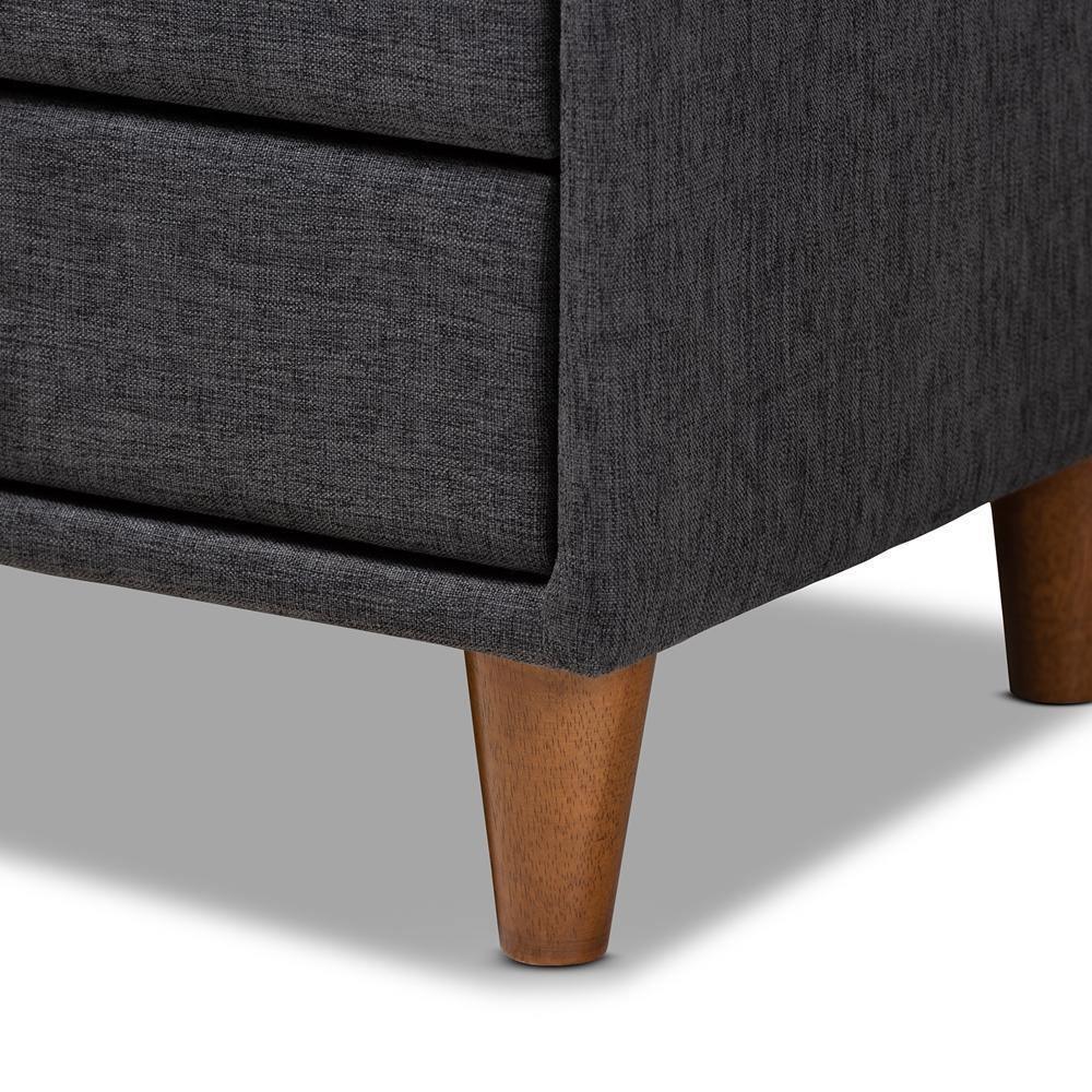 Claverie Mid-Century Modern Charcoal Fabric Upholstered 2-Drawer Wood Nightstand FredCo