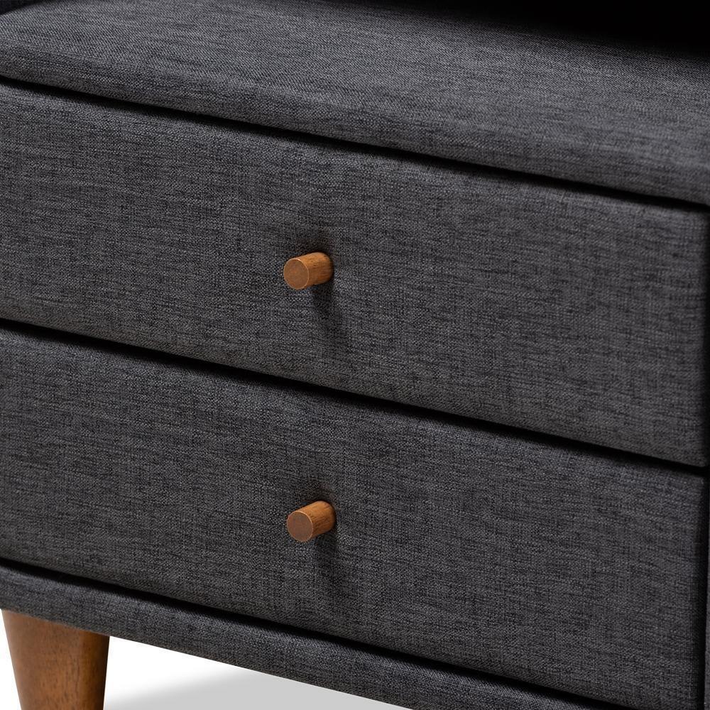 Claverie Mid-Century Modern Charcoal Fabric Upholstered 2-Drawer Wood Nightstand FredCo
