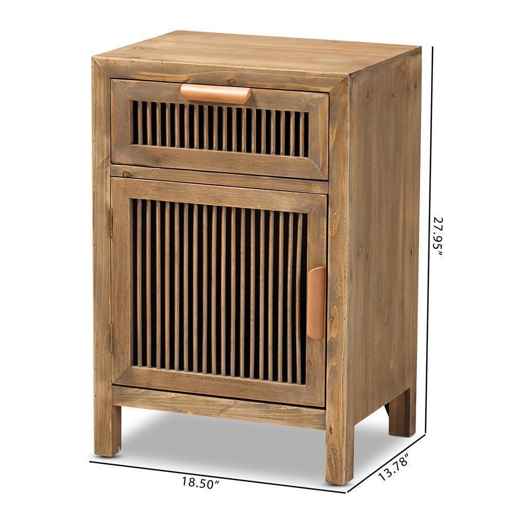 Clement Rustic Transitional Medium Oak Finished 1-Door and 1-Drawer Wood Spindle Nightstand FredCo