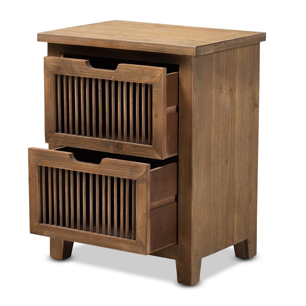 Clement Rustic Transitional Medium Oak Finished 2-Drawer Wood Spindle Nightstand FredCo