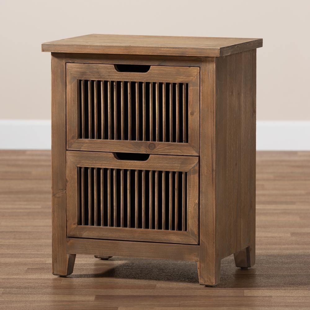 Clement Rustic Transitional Medium Oak Finished 2-Drawer Wood Spindle Nightstand FredCo