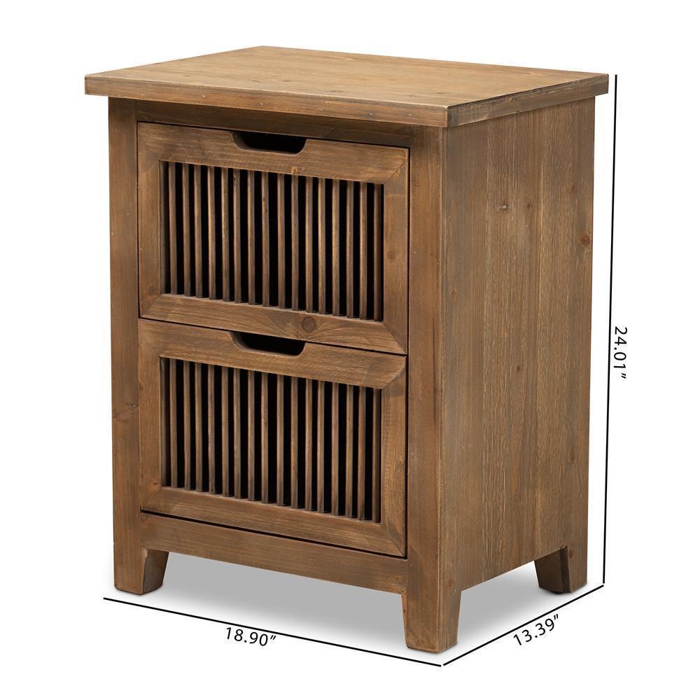 Clement Rustic Transitional Medium Oak Finished 2-Drawer Wood Spindle Nightstand FredCo