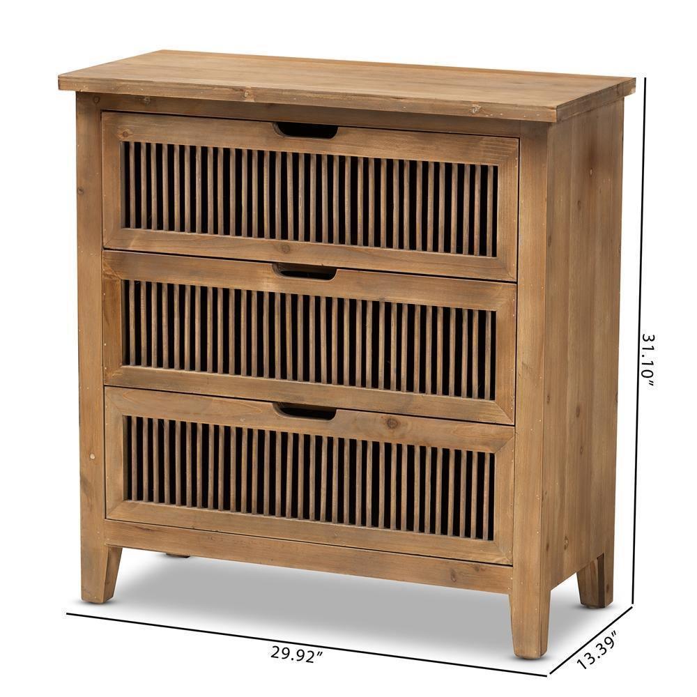 Clement Rustic Transitional Medium Oak Finished 3-Drawer Wood Spindle Storage Cabinet FredCo