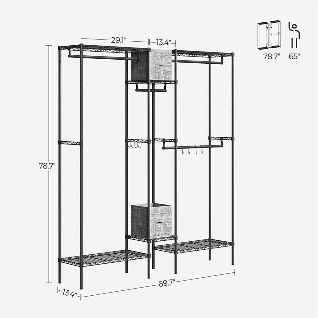 Clothes Rack with Shelves Gray FredCo
