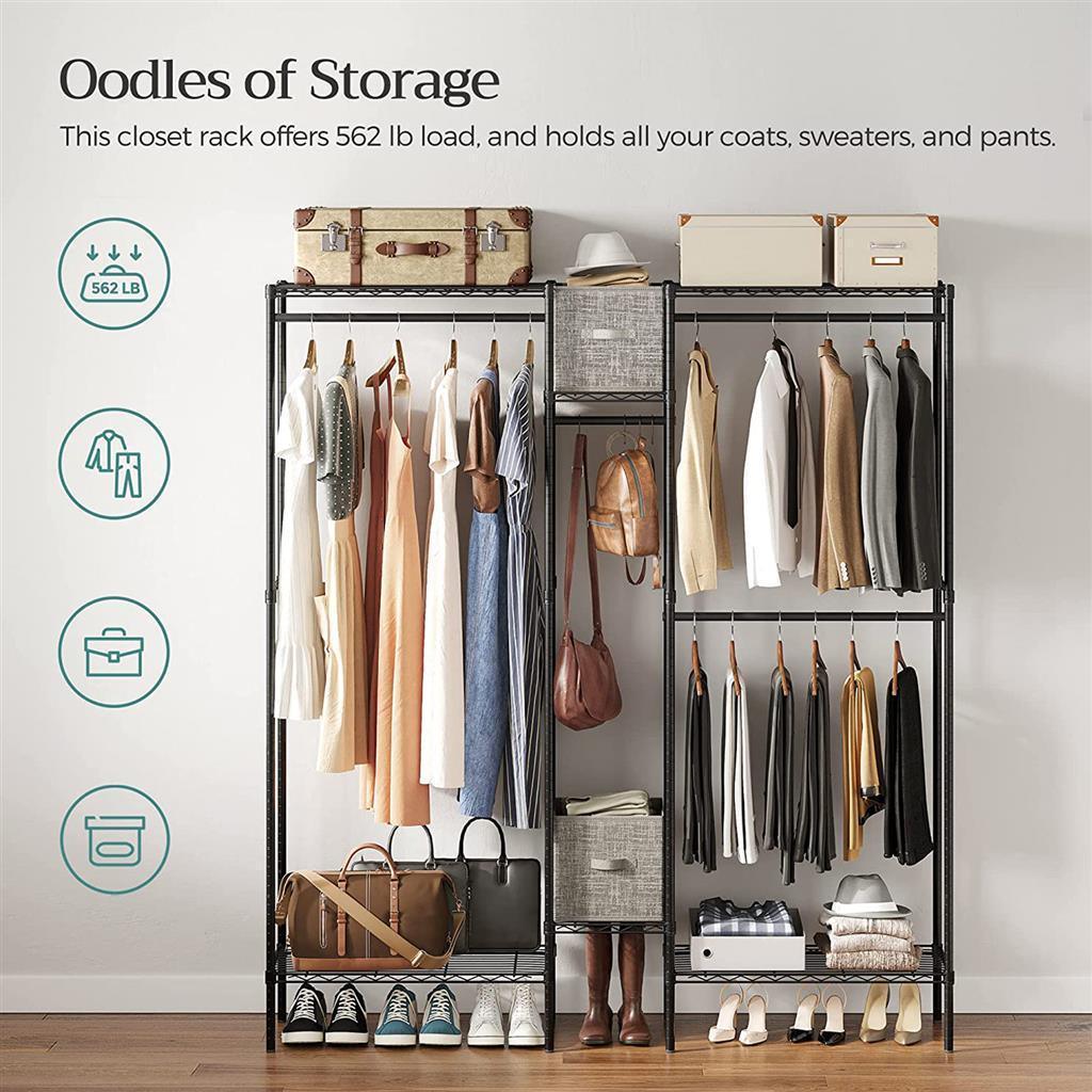 Clothes Rack with Shelves Gray FredCo