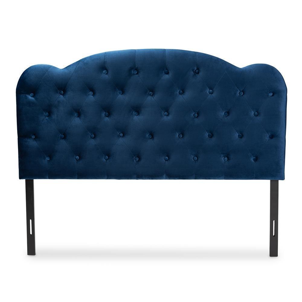 Clovis Modern and Contemporary Navy Blue Velvet Fabric Upholstered King Size Headboard FredCo