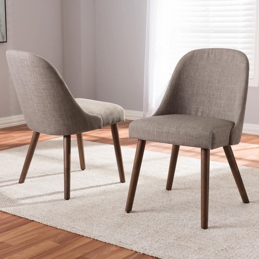 Cody Mid-Century Modern Light Grey Fabric Upholstered Walnut Finished Wood Dining Chair (Set of 2) FredCo